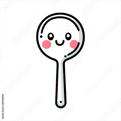 Cute Cartoon Smiling Spoon Character with Kawaii Face