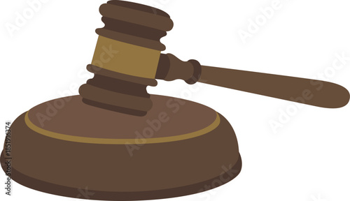 Golden Judge Gavel and Sound Block Flat Vector Illustration. 