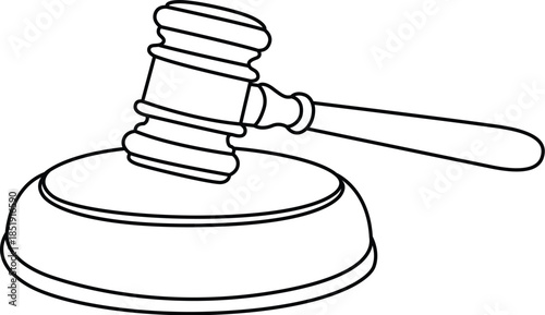 Judge Gavel and Sound Block Clipart Line Illustration. 