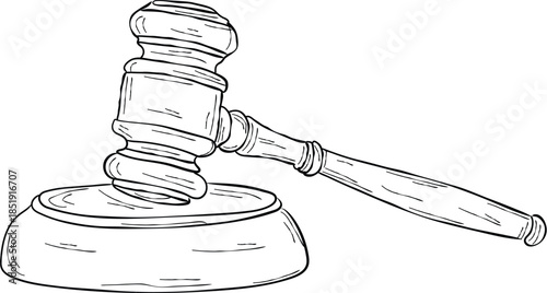 Judge Gavel and Sound Block detailed Line Art