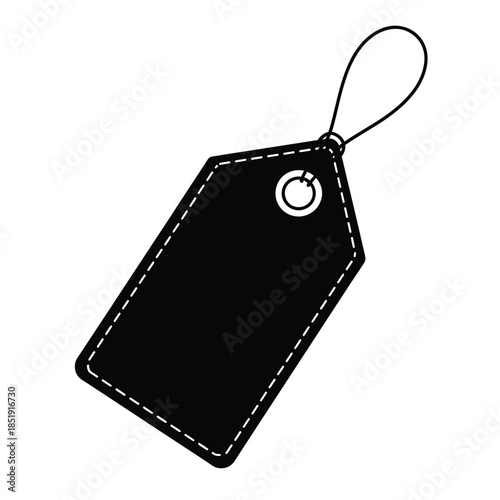 a simple black rectangular tag with a string attached presented on a plain white background awaiting information high quality professional detailed modern