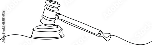 Continuous One Line Drawing of Judge Gavel and Sound Block. 