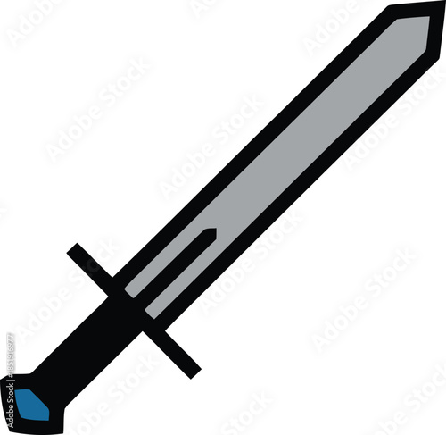Medieval Sword Vector Graphic Illustration with Gray Blade and Black Hilt for Fantasy Designs