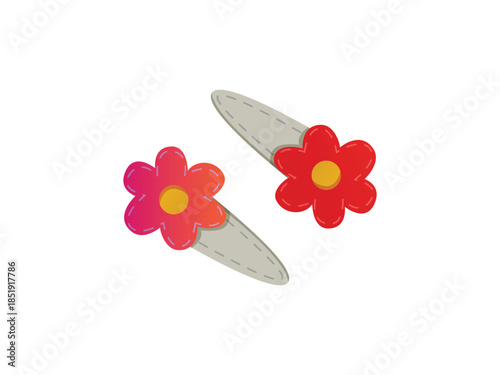 Hairpin and clips set featuring stylish baby girl accessories with colorful plastic design, fashionable hair decoration isolated on white background vector illustration