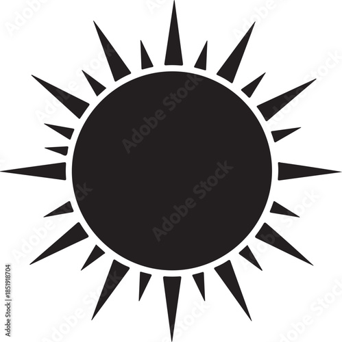 Black Sun Icon with Jagged Rays symbol weather