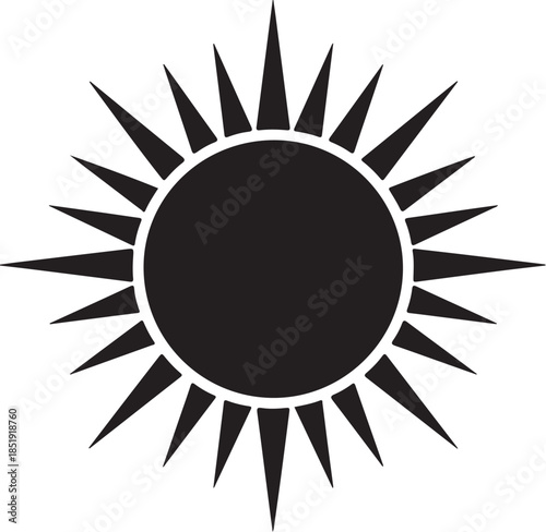 Solid Black Sun Icon with Sharp Rays symbol weather