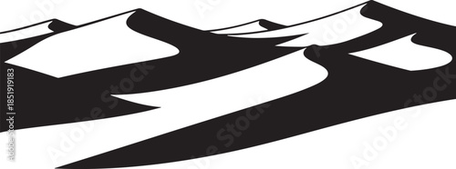 Stylized Black and White Illustration of Desert Sand Dunes