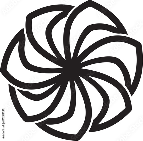 Black Abstract Swirling Geometric Flower Shape black and white
