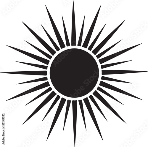 Black silhouette of a radiant sunburst with sharp rays