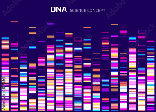 Genomic data visualization. Abstract DNA sequencing and genome mapping graphics. Scientific concept for medical research, biotechnology, and genetic testing. Vector illustration.