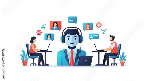 Customer support team working together in modern office