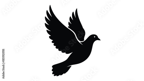 Elegant black silhouette of a dove in flight, symbolizing peace and freedom