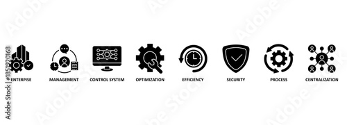 Industrial control system banner web icon vector illustration concept with icon of enterprise, management, control system, optimization, efficiency, security, process, centralization 