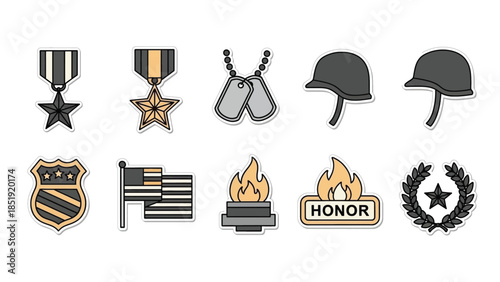 Collection of patriotic military symbols representing honor and service