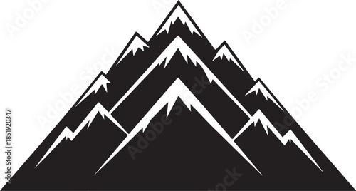 Stylized Black Mountain Range Silhouette with Snow Peaks Keywords: mountains, mountain range