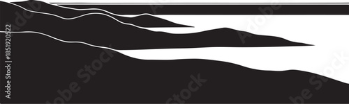 Abstract depiction of rolling hills and water black