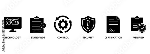 ISO27001 banner web icon vector illustration concept for information security management system (ISMS) with an icon of technology, standards, control, security, certification, and verified 