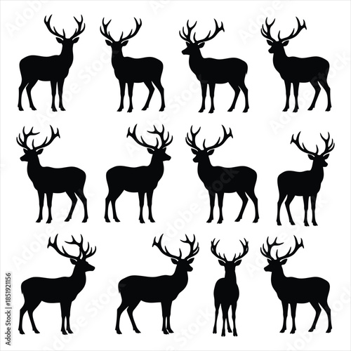 Deer and Stag Silhouette Collection:
Multiple deer and buck silhouettes with large antlers
