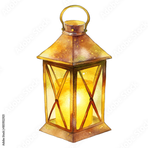 Rustic Vintage Metal Lantern with Glowing Candle Vector Clipart
