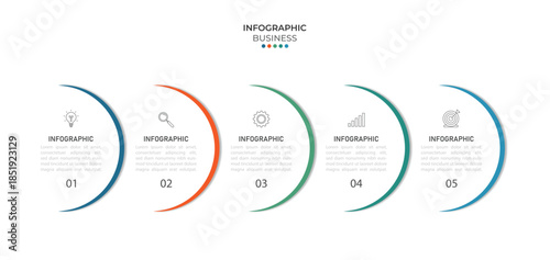 Infographic element with icons and 5 options or steps. Can be used for process, presentation, diagram, workflow layout, info graph, web design. Vector illustration.