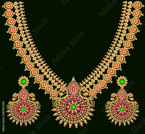 illustration set of necklace and earrings, wedding female diamond