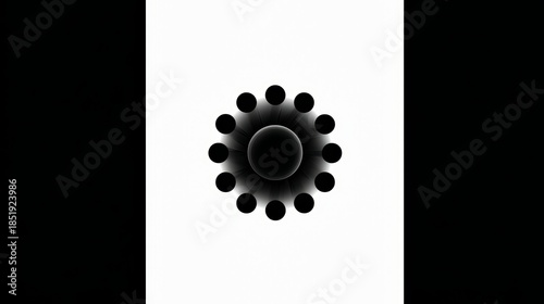 Black and white image of a circle with many dots in it. The circle is surrounded by a white background