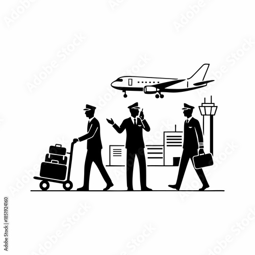 silhouette vector of airport officers