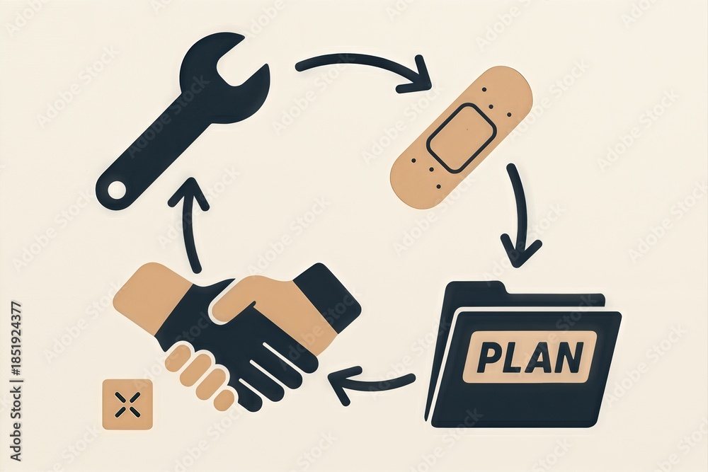 Fototapeta premium Effective action plan for problem resolution featuring tools collaboration and strategic implementation technique illustrating efficiency and teamwork within organizational context