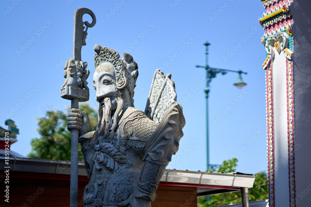 Fototapeta premium Bangkok, Thailand - 21st December 2025: Close up of Statue at Temple of the Reclining Buddha