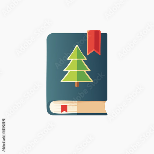 Christmas Book with Tree and Bookmark Flat Icon.