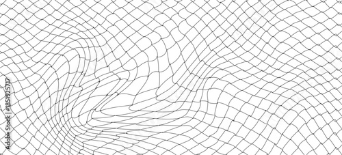 Fishing or soccer net. Repeated hexagon pattern. Black wired mesh texture isolated on white background. Metallic or fabric fence, cage or lattice structure. Vector graphic Illustration.