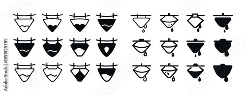 Set of black and white sushi icons with various patterns and sha
