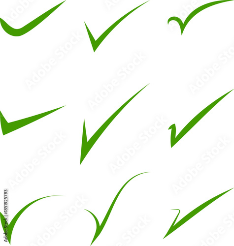 Green Check Mark Icons Set Approval Verification Symbols