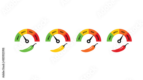 Spicy heat level meter with chili peppers for food and recipe use