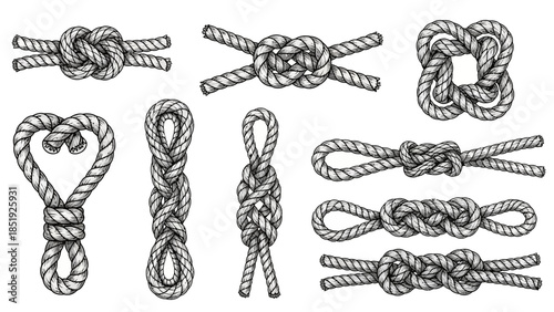 Collection of Nautical Rope Knots Vector Illustration Set, isolated background