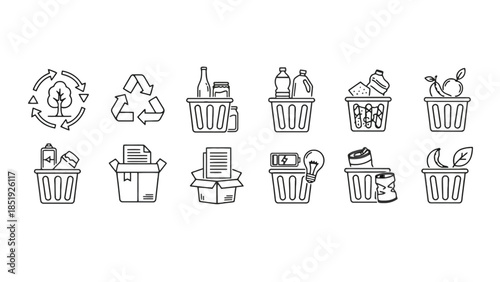 Minimalist line icons depicting recycling and waste management