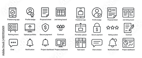 Minimalist line art icons for job boards and freelance platforms