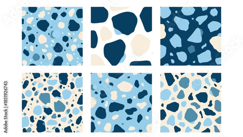 Collection of Terrazzo Seamless Patterns with Blue Tones for Interior Design
