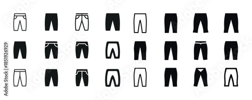 Set of black and white shorts icons with various designs and sty