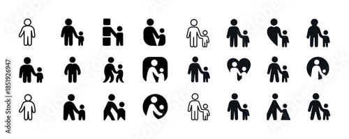 Set of parent-child icons representing family and care concepts