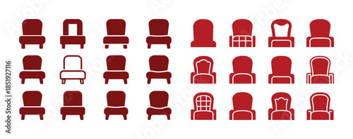 Collection of 24 red chair silhouettes in various designs and st