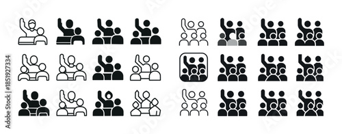 Icons of people waving in various styles and arrangements