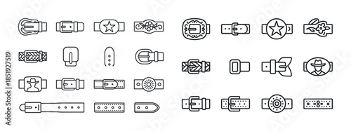 Set of various outline belt buckles with decorative designs