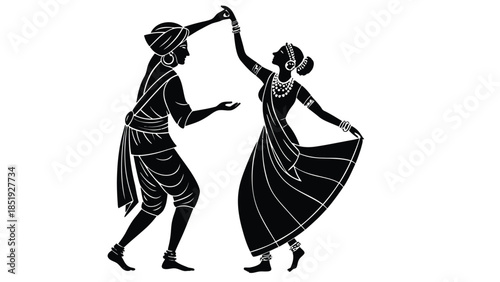 Traditional Indian dancers in elegant pose with cultural attire