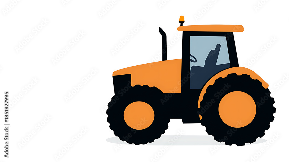 Fototapeta premium Vibrant orange and black tractor, ready for the field. Symbol of agriculture and modern farming. Essential equipment for planting and harvesting crops on farms.