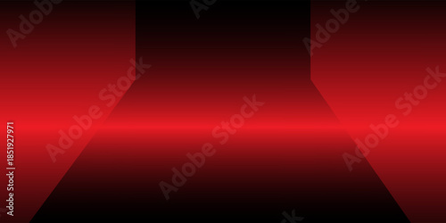 red neon-lit spaceship corridor on a dark background. Scene for advertising, showroom, technology, future, modern, garage. Vector illustration