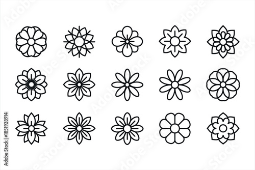 Elegant Floral Outline Vector Icons Set