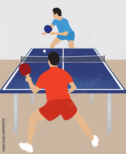 Table tennis players play game. vector