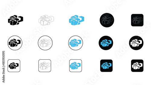 Collection of abstract cube cluster icons in various styles