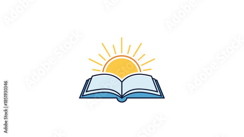 Open Book with Sun Rising Illustration.